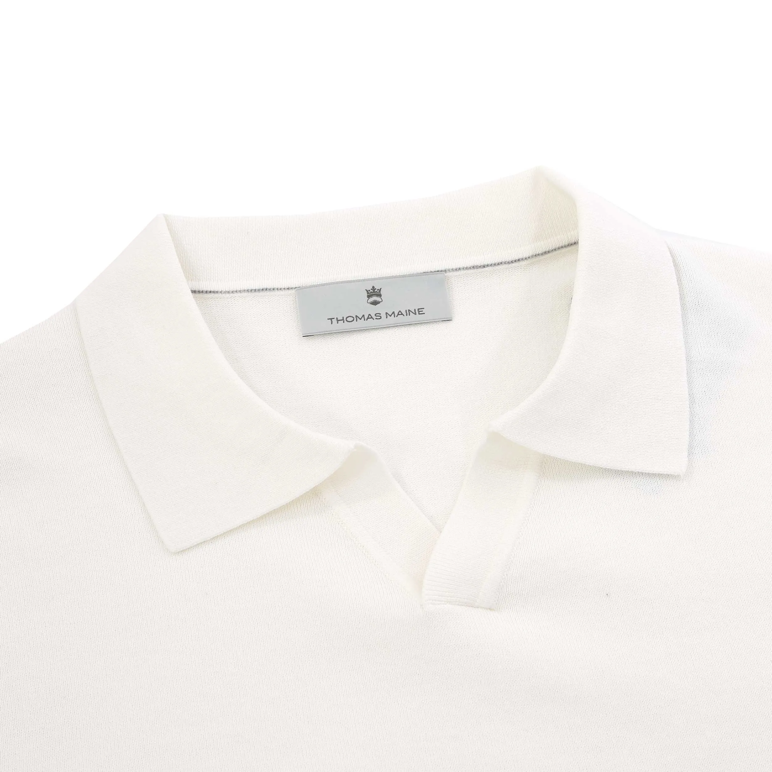 Thomas Maine Open Neck Knit Polo in Off White