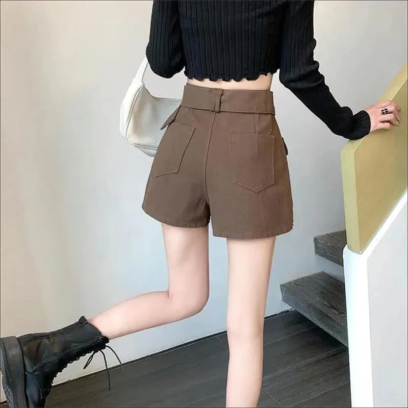 Toleet-Women's Vintage Green Denim Cargo Skirt Spring Summer 2023 Y2K Big Pocket Belt Mini Skirts Woman Korean High Waist Short Pants