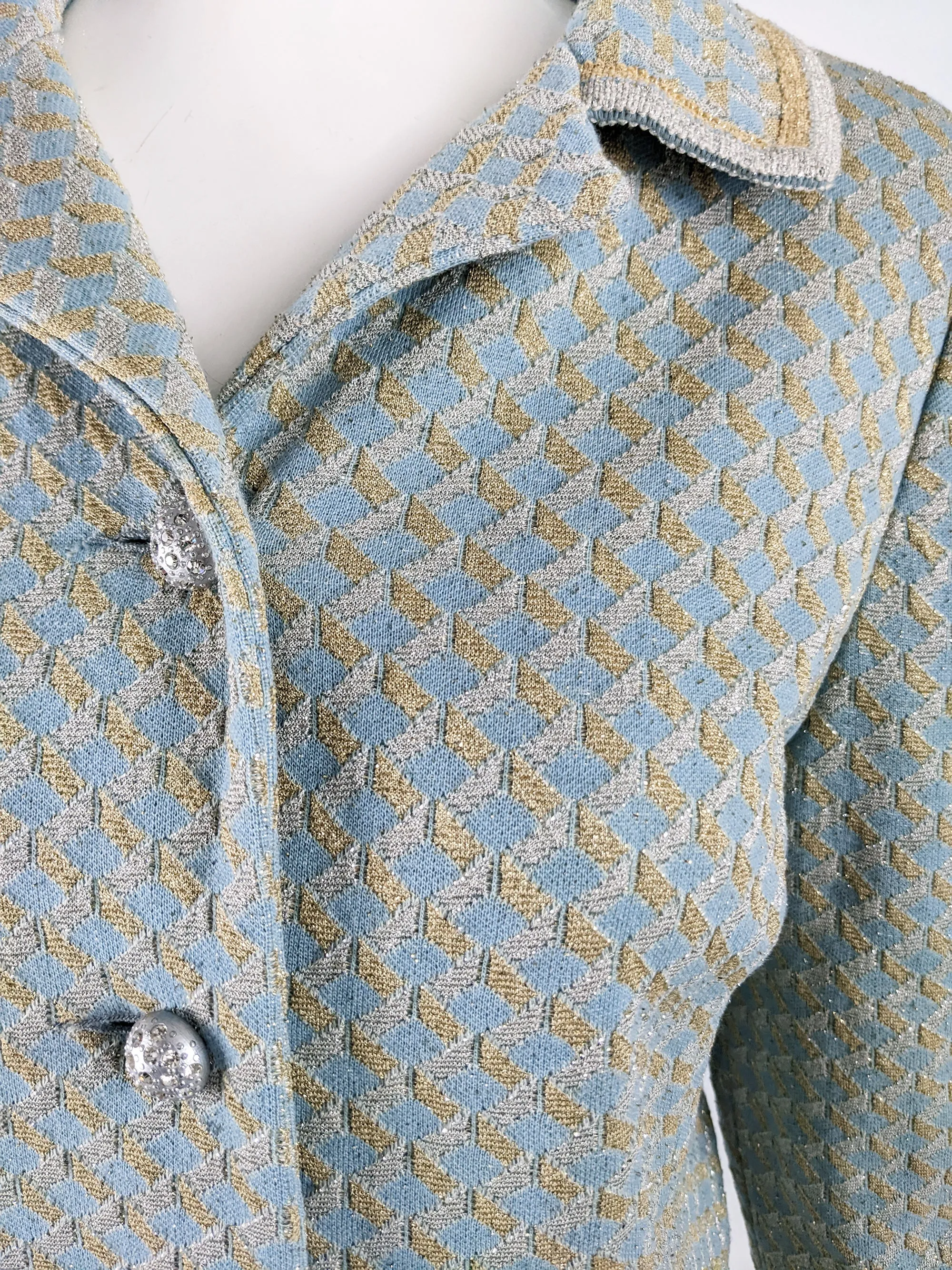 Tricosa Paris Vintage Duck Egg Blue & Gold Lurex Knit Jacket, 1960s