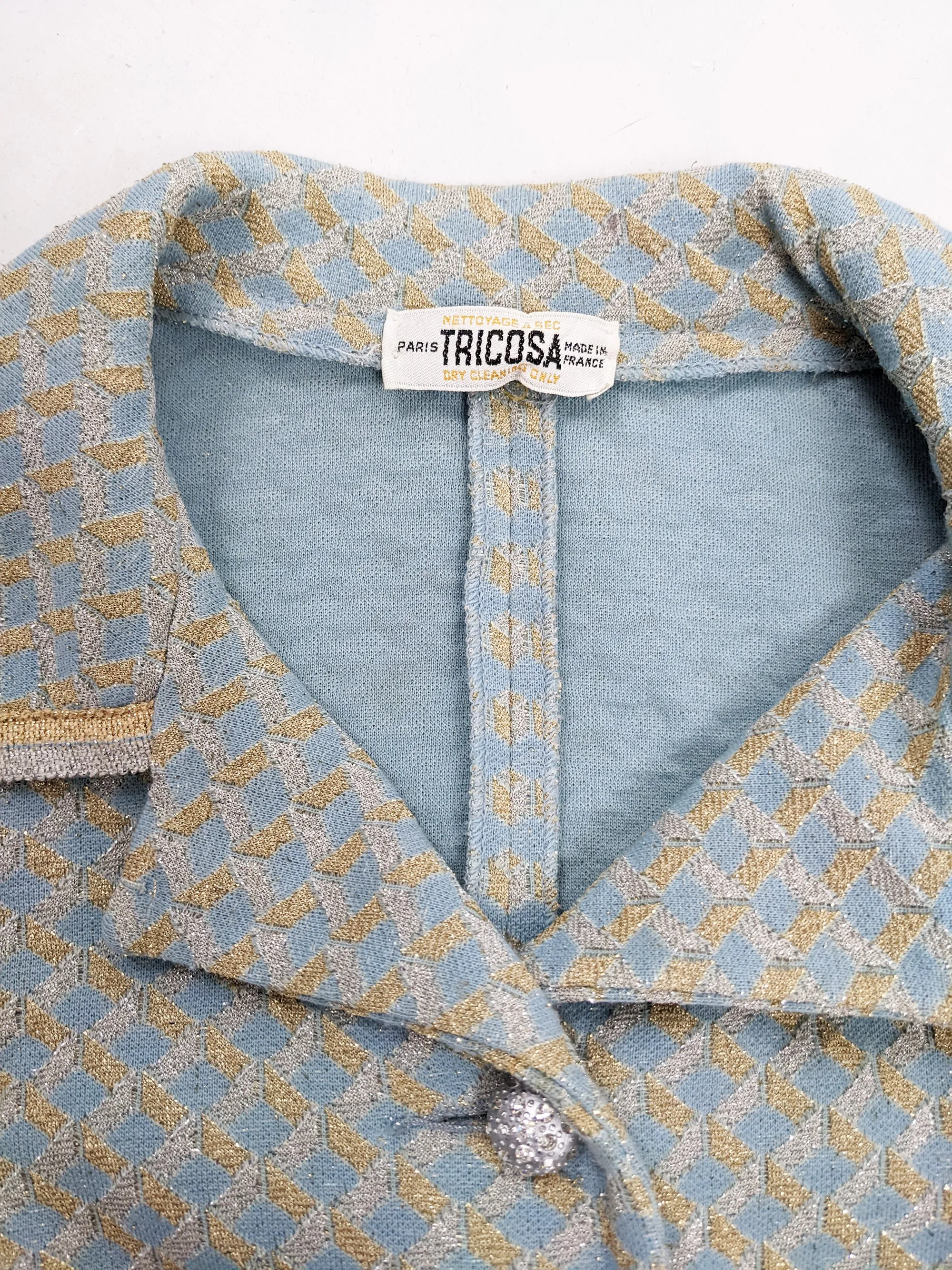 Tricosa Paris Vintage Duck Egg Blue & Gold Lurex Knit Jacket, 1960s