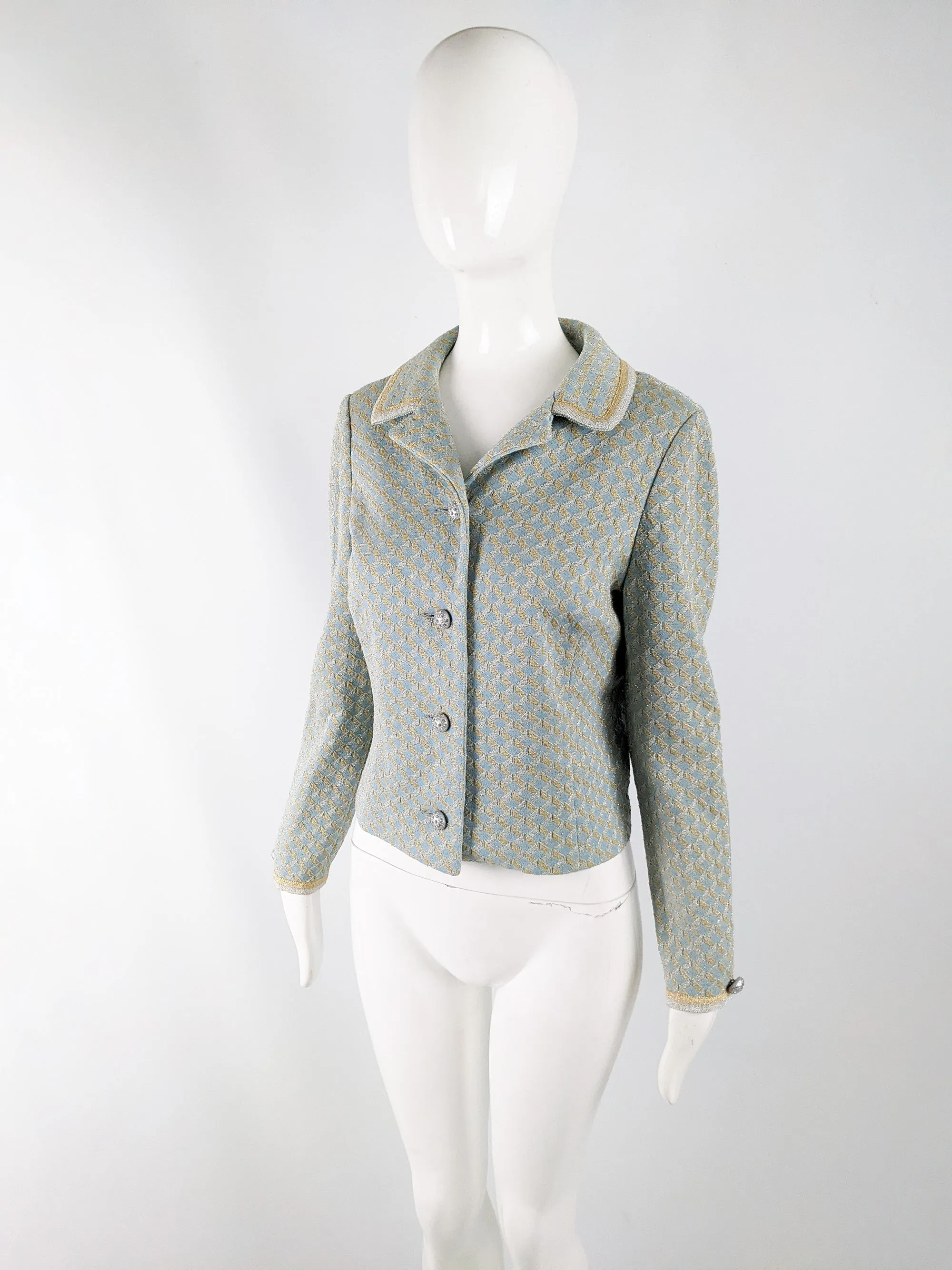 Tricosa Paris Vintage Duck Egg Blue & Gold Lurex Knit Jacket, 1960s