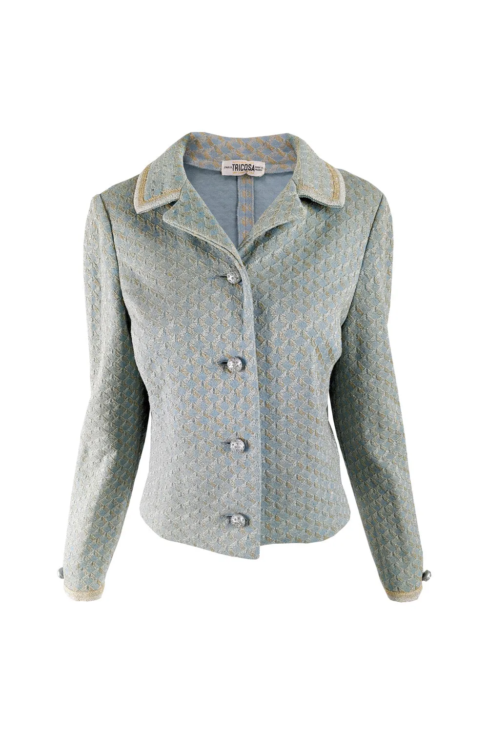 Tricosa Paris Vintage Duck Egg Blue & Gold Lurex Knit Jacket, 1960s