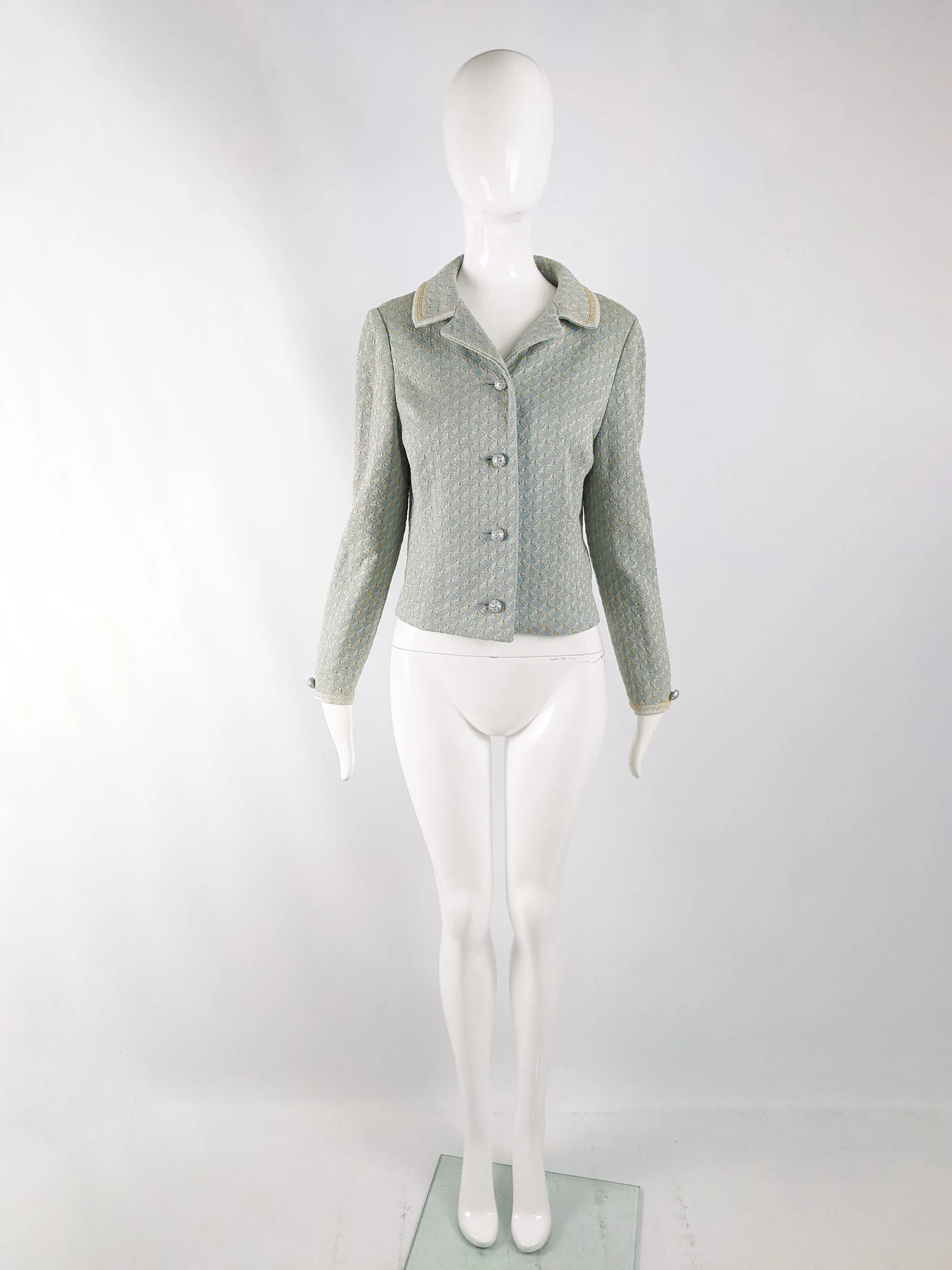 Tricosa Paris Vintage Duck Egg Blue & Gold Lurex Knit Jacket, 1960s