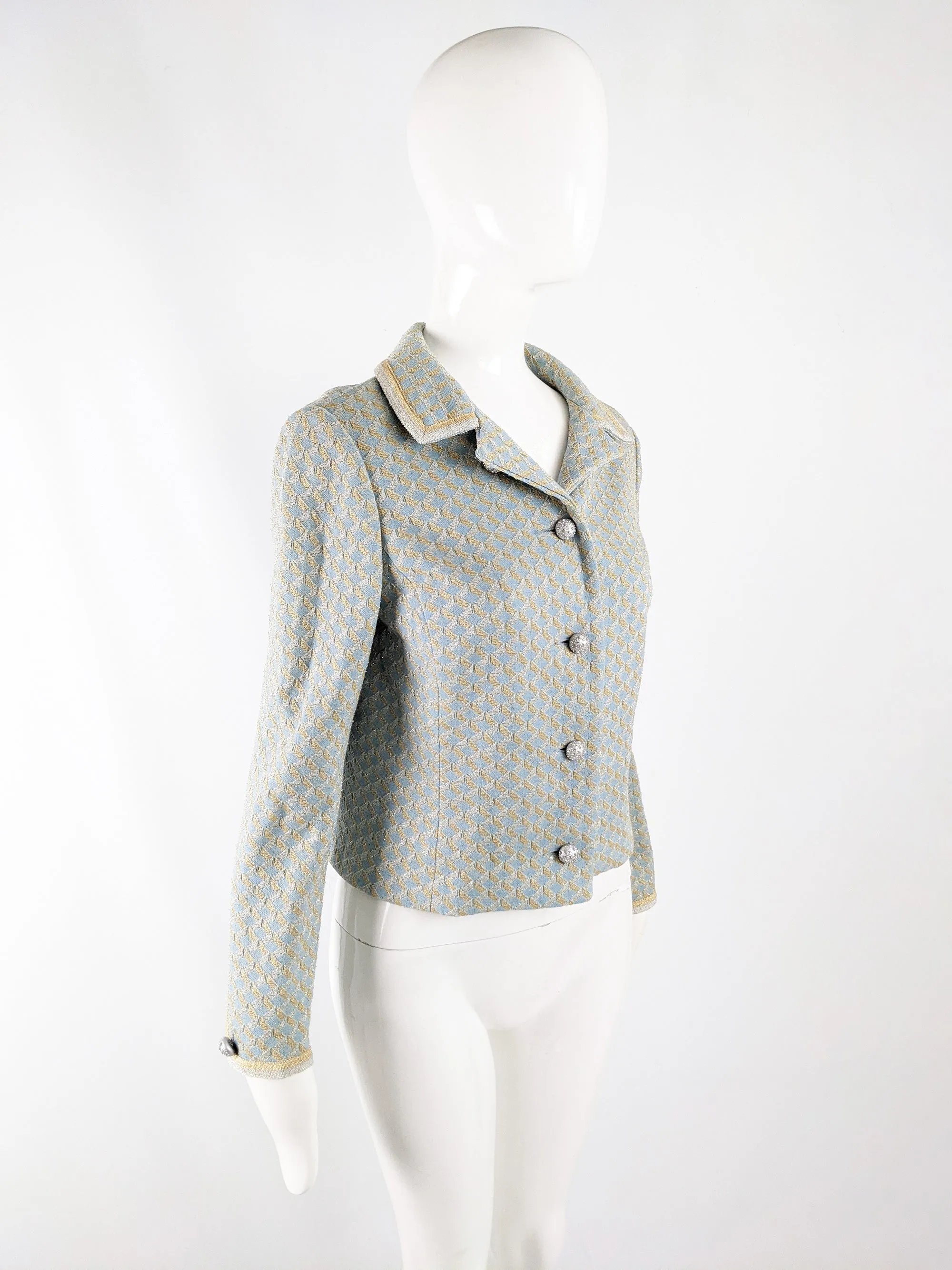 Tricosa Paris Vintage Duck Egg Blue & Gold Lurex Knit Jacket, 1960s