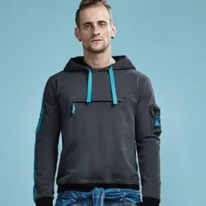 Two Color Contrast Cotton Hooded Sweatshirt with Pocket