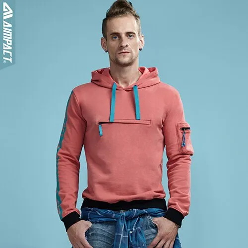 Two Color Contrast Cotton Hooded Sweatshirt with Pocket