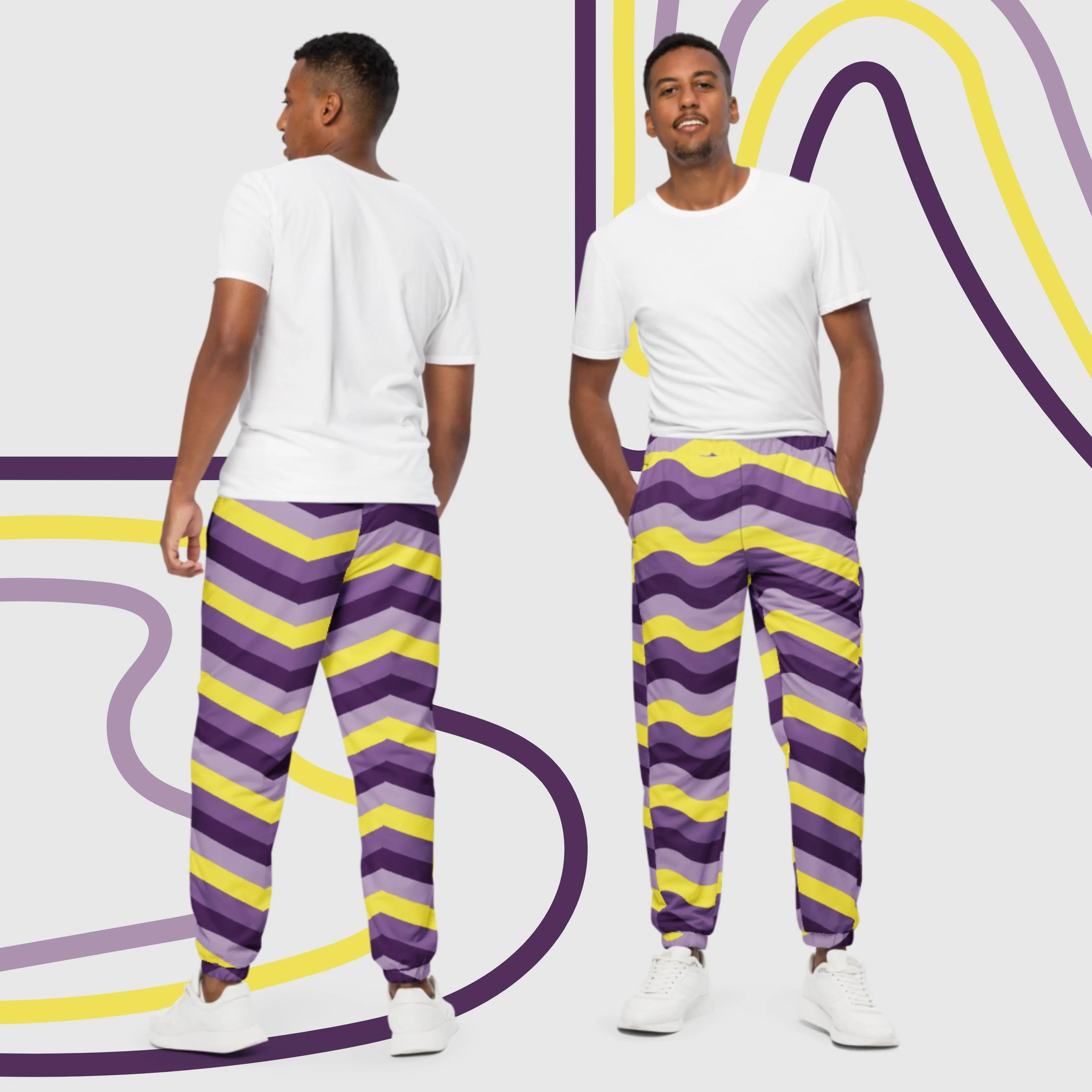 Unisex Retro Purple Wavy Lines Track Pants