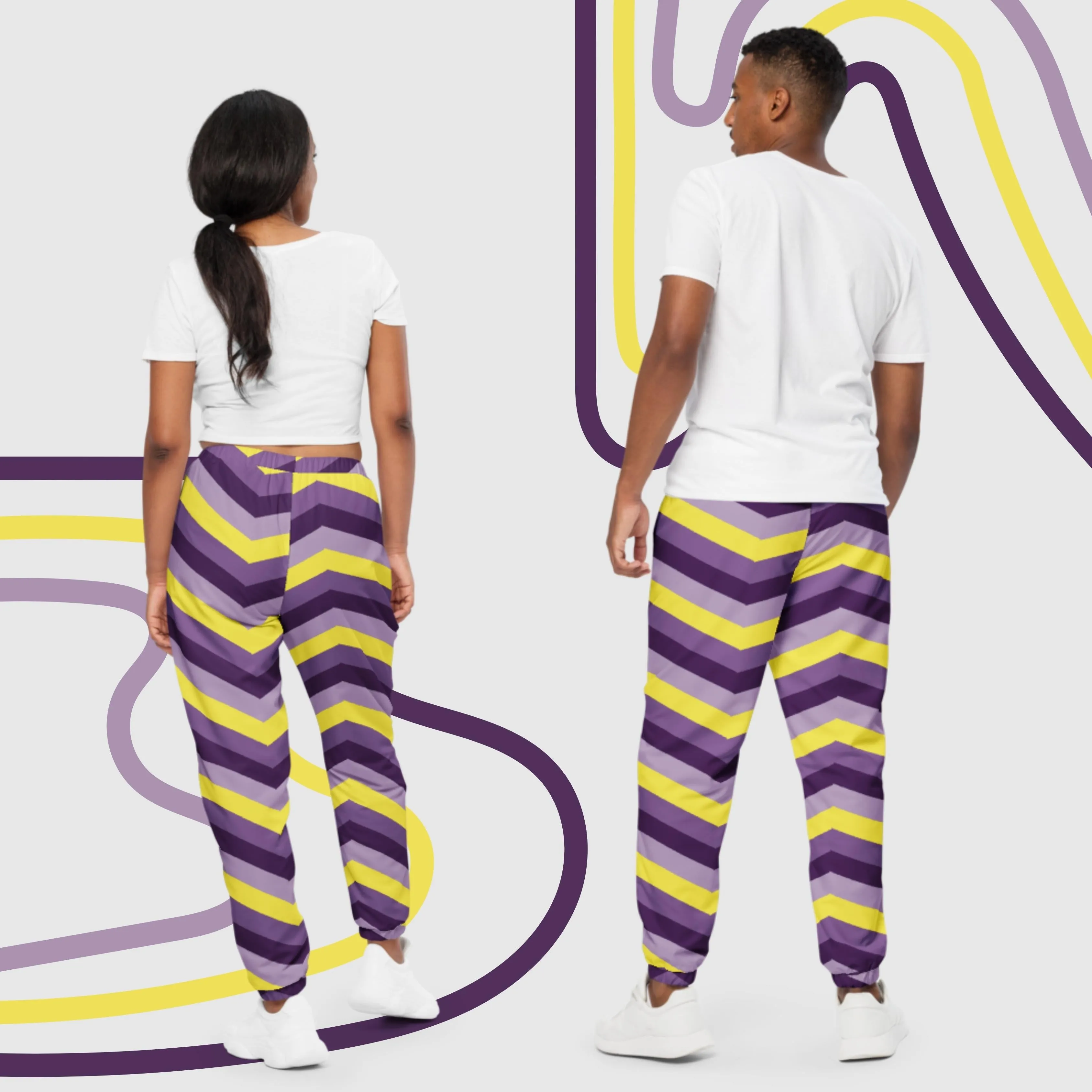 Unisex Retro Purple Wavy Lines Track Pants