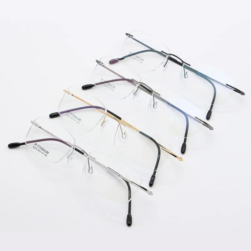 Unisex Rimless Titanium Frame Eyeglasses Customizable Lenses 9004