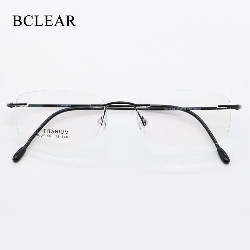 Unisex Rimless Titanium Frame Eyeglasses Customizable Lenses 9004