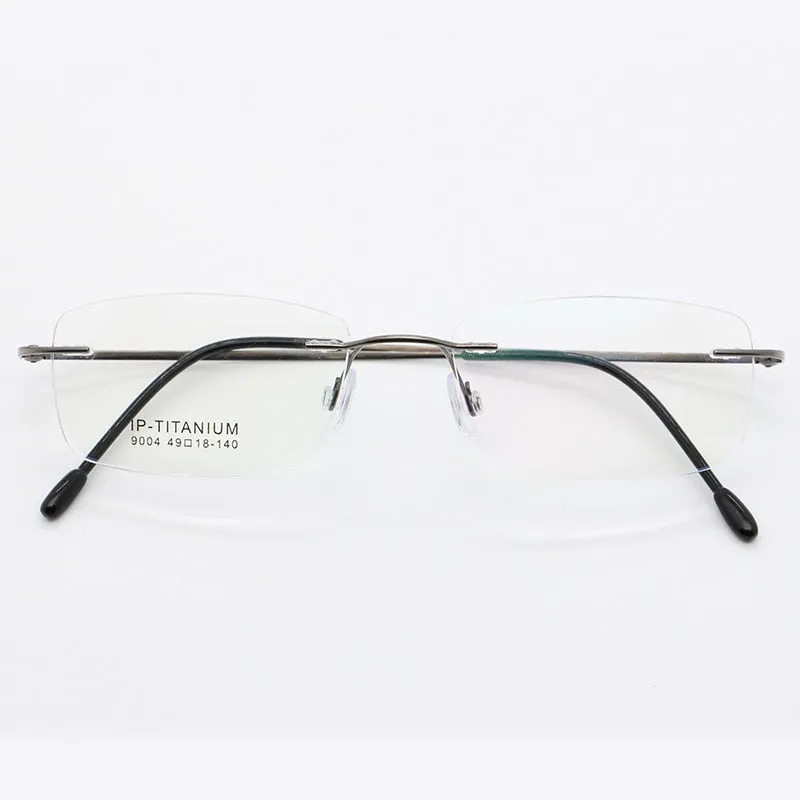 Unisex Rimless Titanium Frame Eyeglasses Customizable Lenses 9004