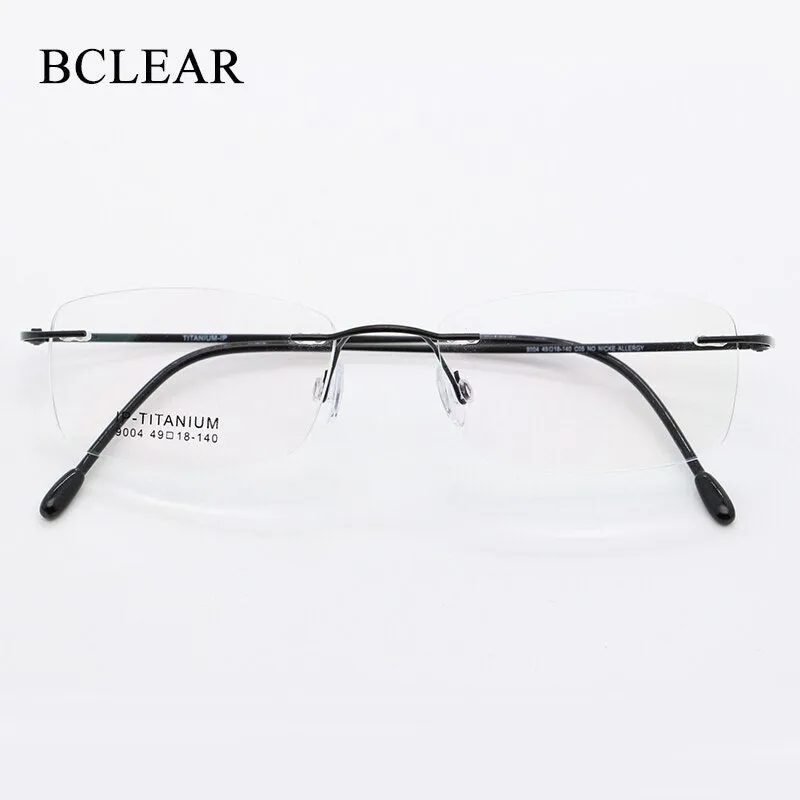 Unisex Rimless Titanium Frame Eyeglasses Customizable Lenses 9004