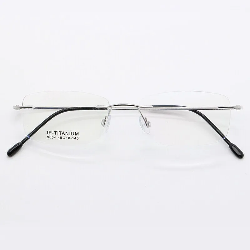 Unisex Rimless Titanium Frame Eyeglasses Customizable Lenses 9004