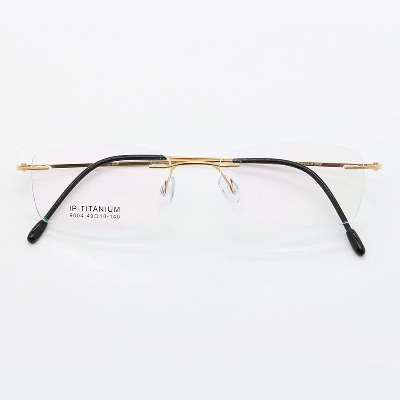 Unisex Rimless Titanium Frame Eyeglasses Customizable Lenses 9004