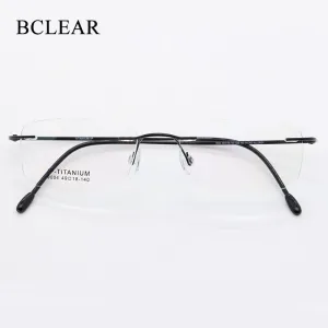 Unisex Rimless Titanium Frame Eyeglasses Customizable Lenses 9004