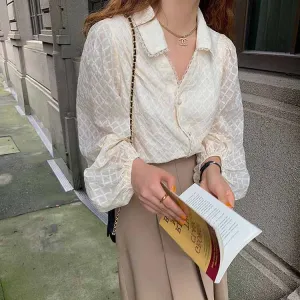 V-Neck Lapel Lace Shirt