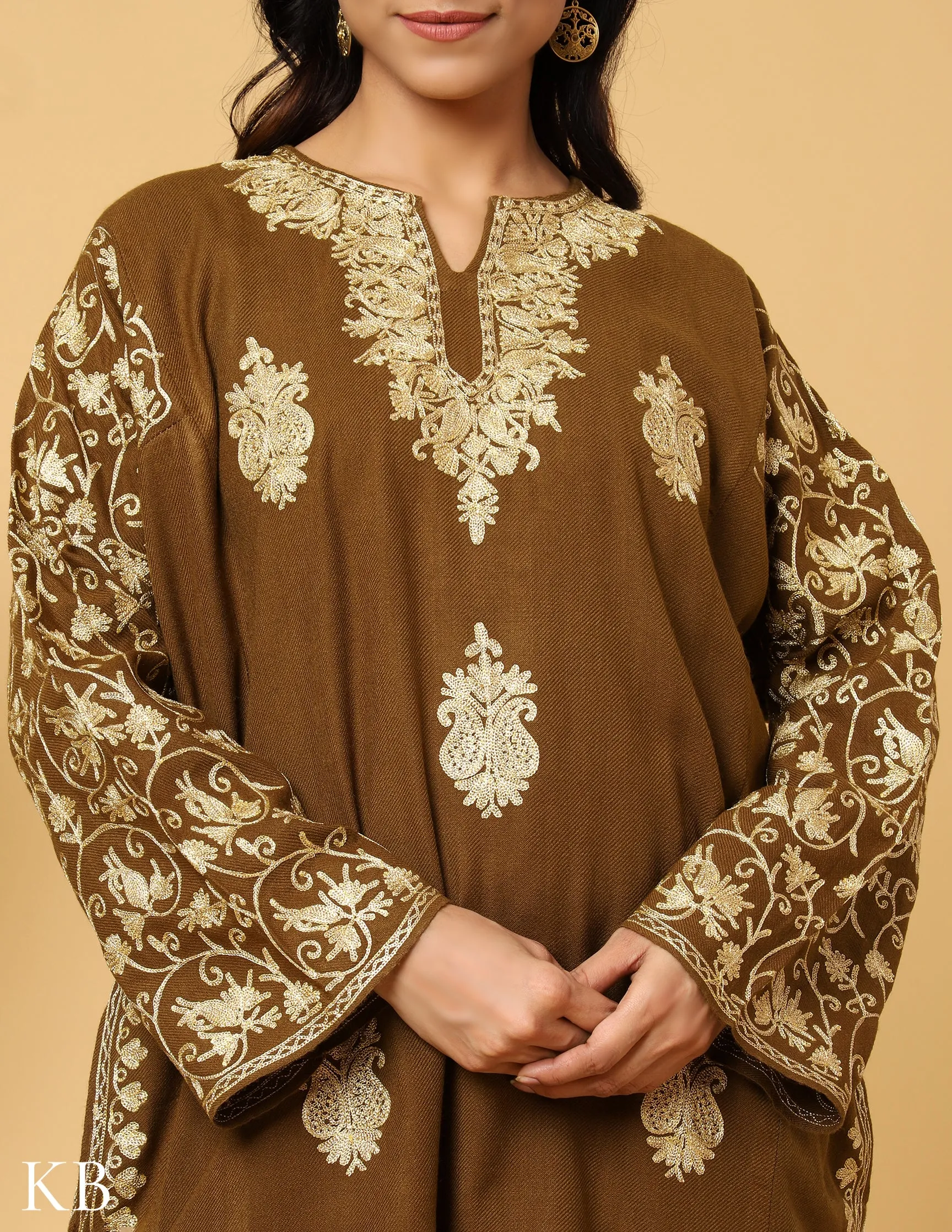 Walnut Whimsy Zari Embroidered Cashmilon Phiran