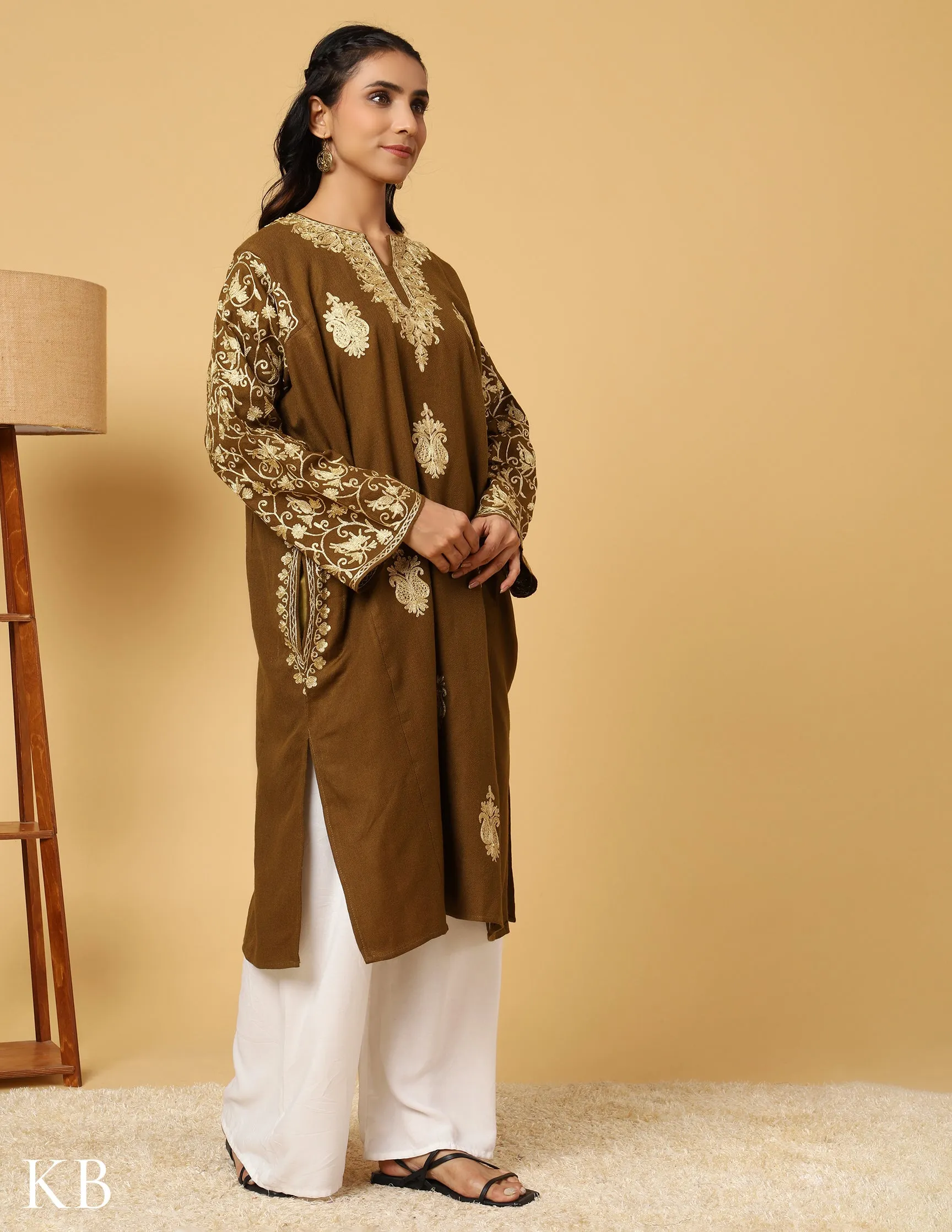 Walnut Whimsy Zari Embroidered Cashmilon Phiran