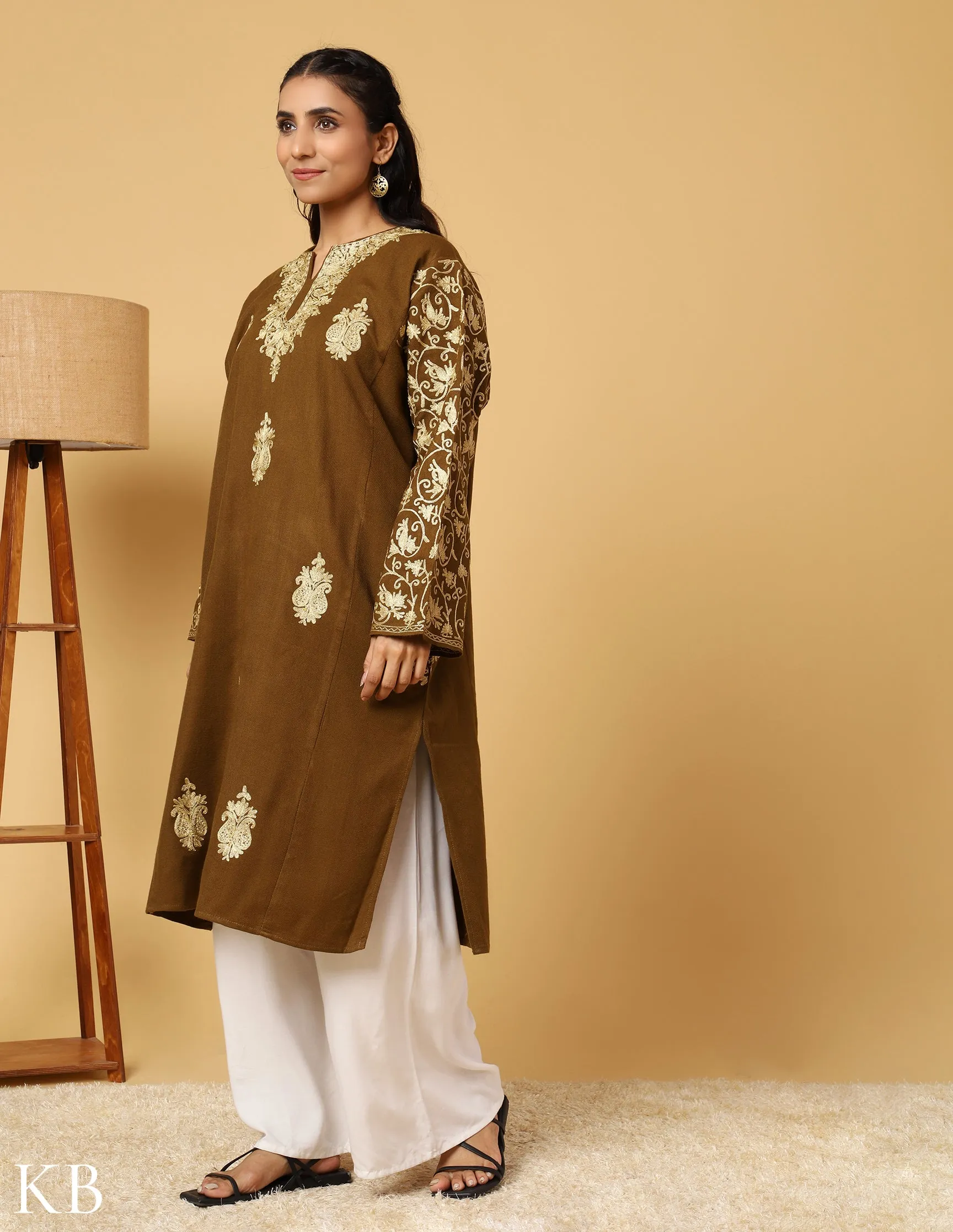 Walnut Whimsy Zari Embroidered Cashmilon Phiran