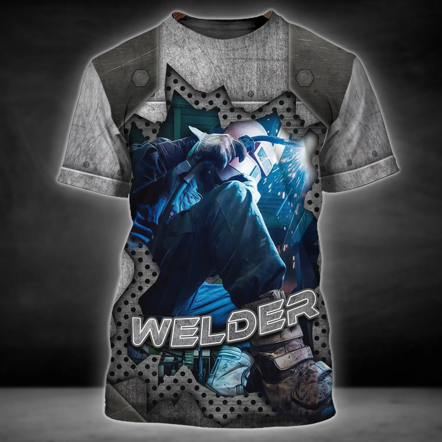 Welder Blue Graphic Design 3D Printed Shirts, Welder Work Shirts, Birthday Gift for Welder Dad