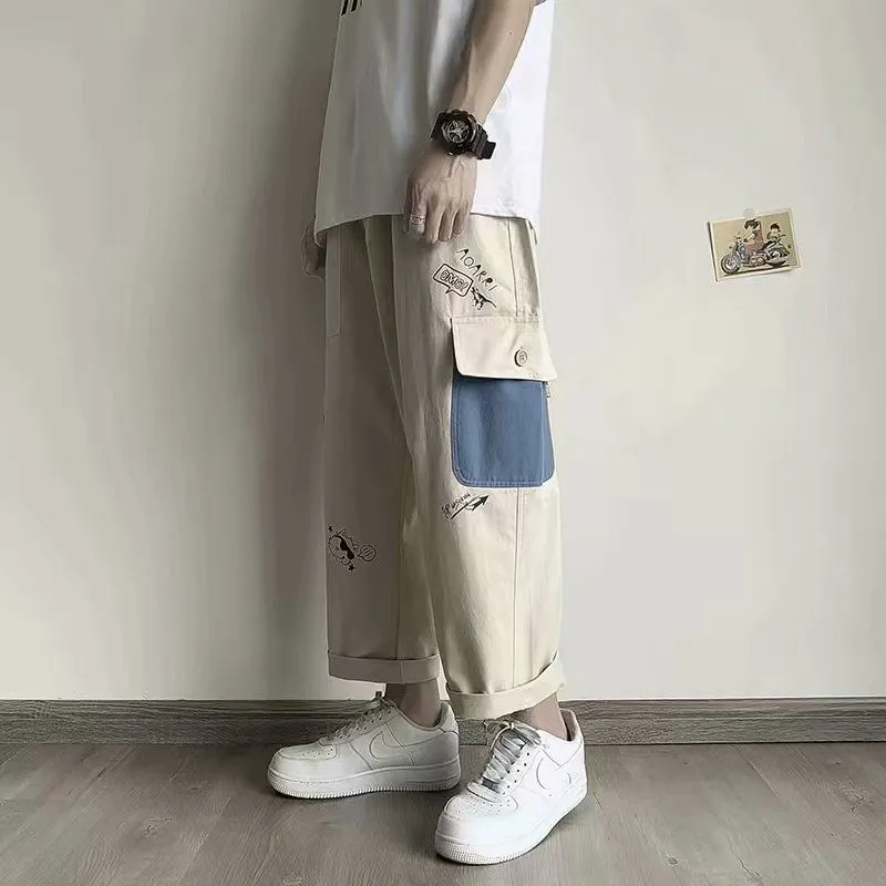 Wenkouban Back To School  Khaki Cargo Pants With Print Baggy Loose Casual Trousers Male Summer Cotton Korean Streetweer Harajuku Cartoons Graffiti