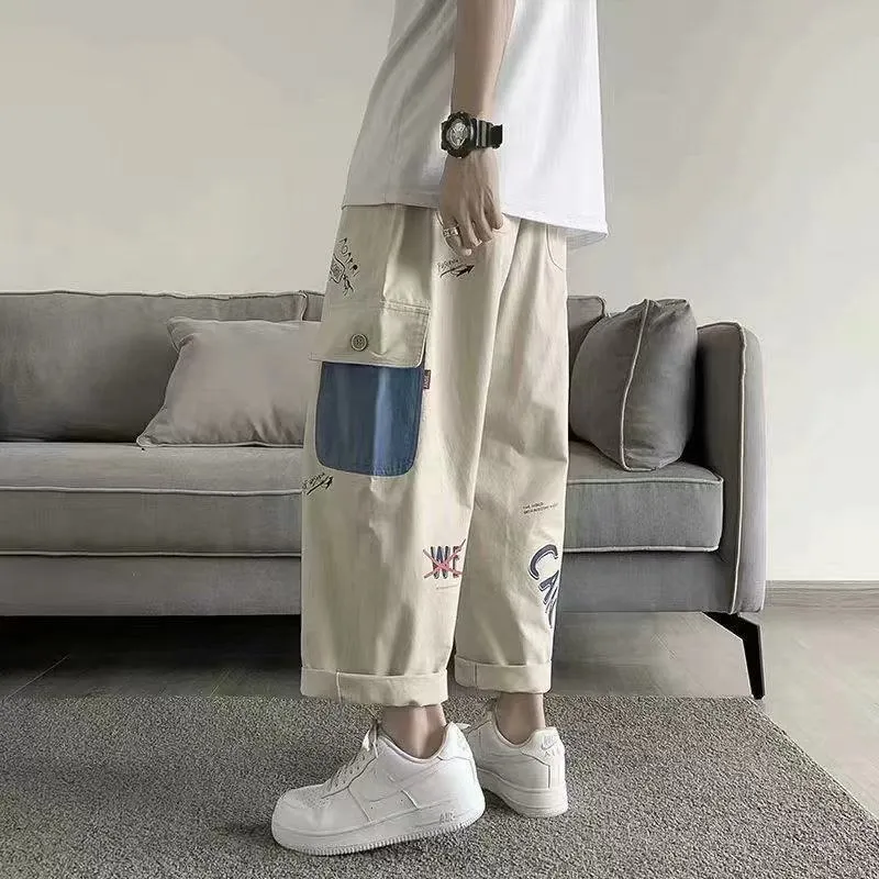 Wenkouban Back To School  Khaki Cargo Pants With Print Baggy Loose Casual Trousers Male Summer Cotton Korean Streetweer Harajuku Cartoons Graffiti