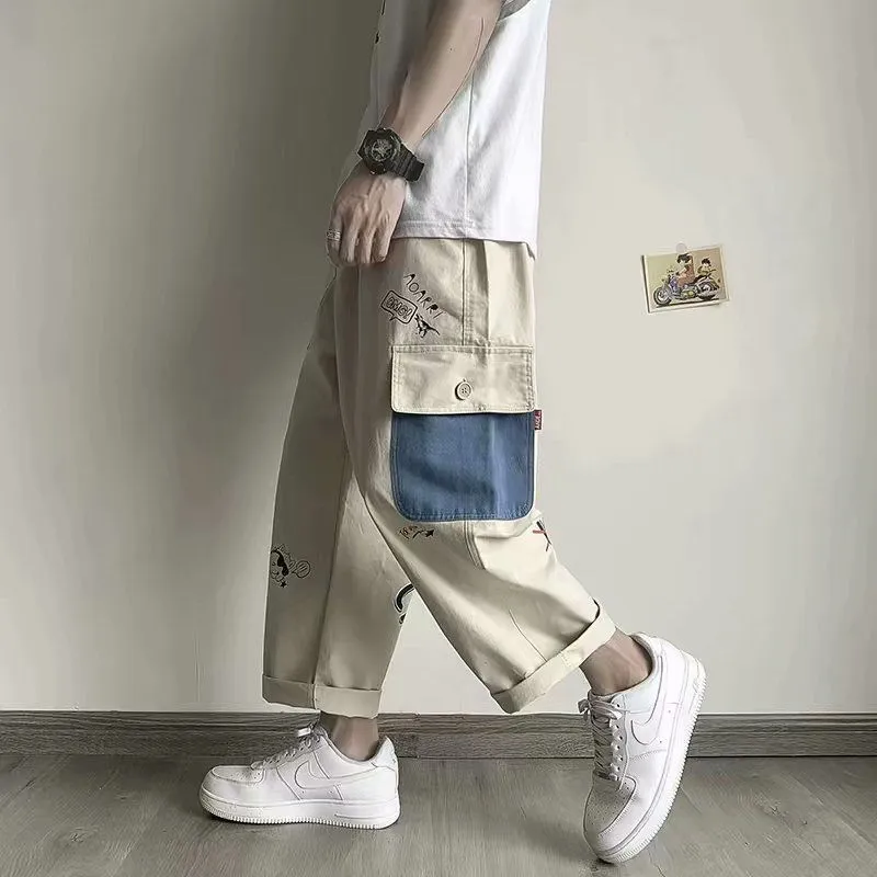 Wenkouban Back To School  Khaki Cargo Pants With Print Baggy Loose Casual Trousers Male Summer Cotton Korean Streetweer Harajuku Cartoons Graffiti