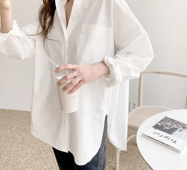 Wenkouban Long Sleeve Cotton White Blouse Women 2023 Oversized Loose Women Shirts Blouses Casual Office Lady Button Shirt Tops Blusa 11456