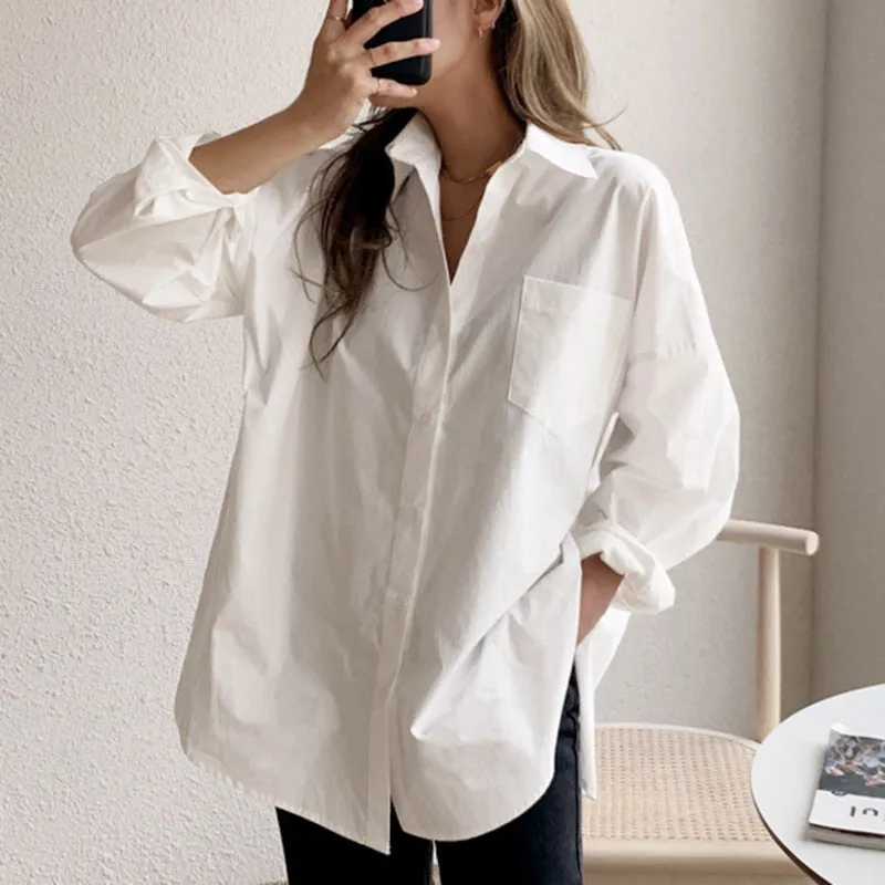 Wenkouban Long Sleeve Cotton White Blouse Women 2023 Oversized Loose Women Shirts Blouses Casual Office Lady Button Shirt Tops Blusa 11456