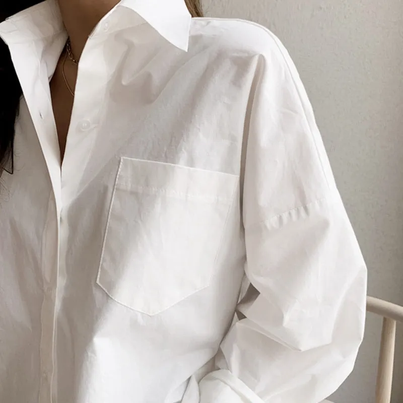 Wenkouban Long Sleeve Cotton White Blouse Women 2023 Oversized Loose Women Shirts Blouses Casual Office Lady Button Shirt Tops Blusa 11456