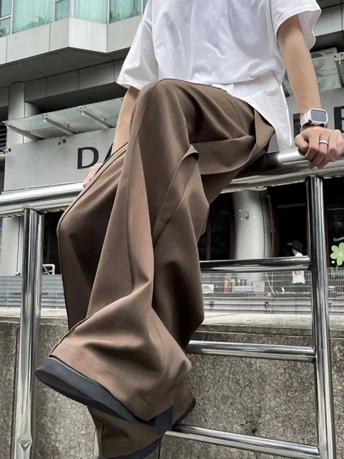 Wiaofellas  -  Deconstructed spliced casual suit pants men vibe American trend loose leg pants summer design draping sexy slightly flared pants