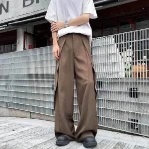 Wiaofellas  -  Deconstructed spliced casual suit pants men vibe American trend loose leg pants summer design draping sexy slightly flared pants