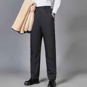 WIAOFELLAS -  Men Winter New Fashion Middle-aged Fleece Trousers Male High Waist Casual Pants Men Loose Thicken Warm Solid Pants H574