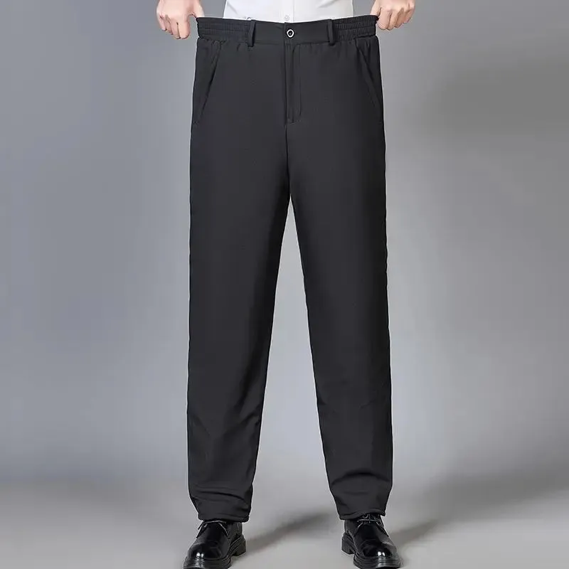 WIAOFELLAS -  Men Winter New Fashion Middle-aged Fleece Trousers Male High Waist Casual Pants Men Loose Thicken Warm Solid Pants H574