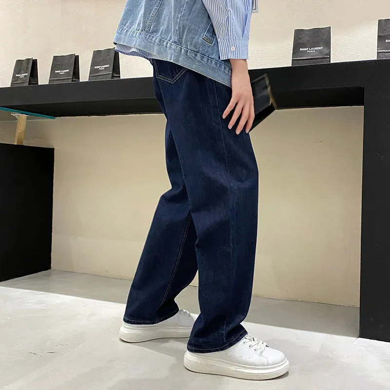 WIAOFELLAS -  Men's Solid Color Straight Loose Casual Pants Baggy Homme Cargo Pocket Jeans Fashion Trendy Biker Denim Streetwear Trousers