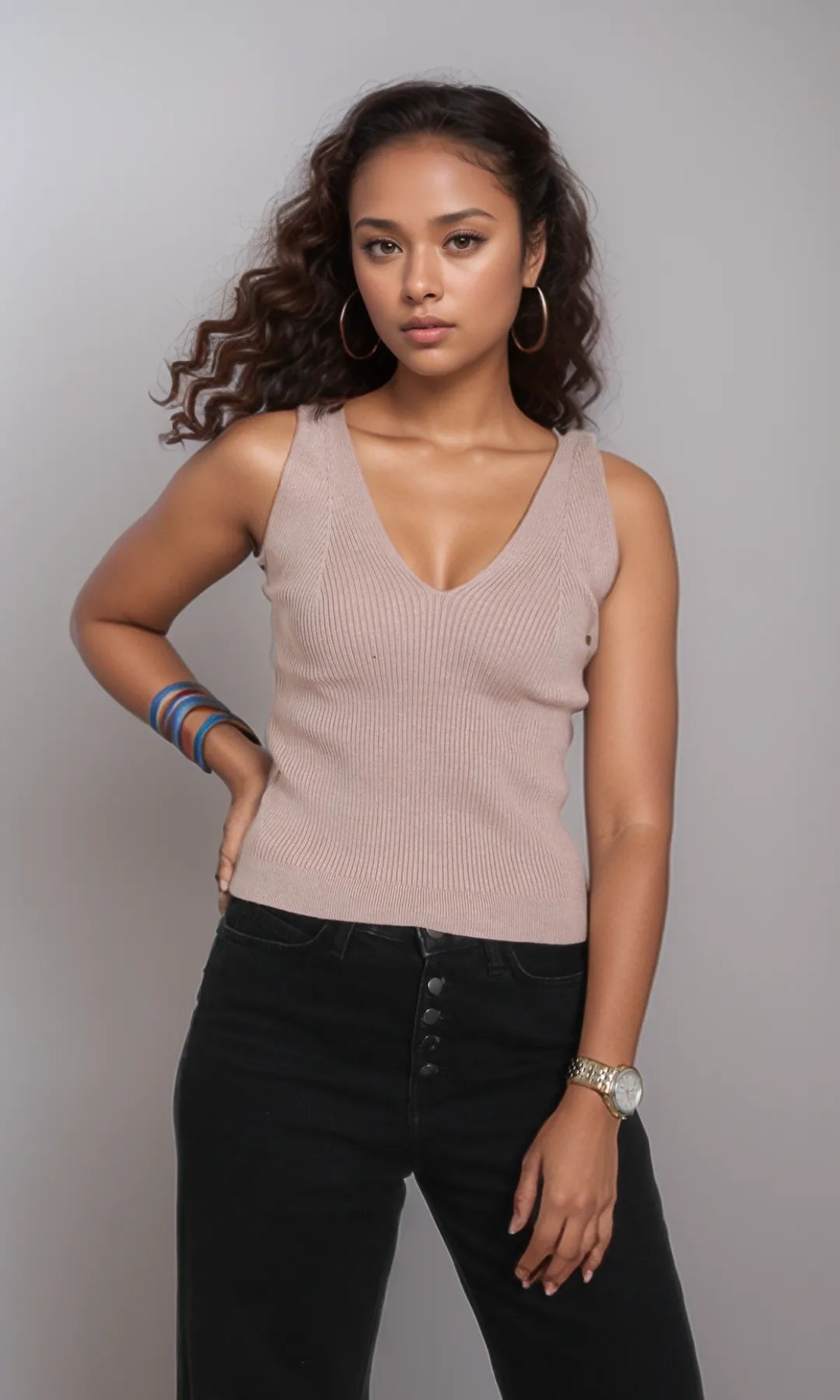 Women Fitted Knit Top (Dark Beige)