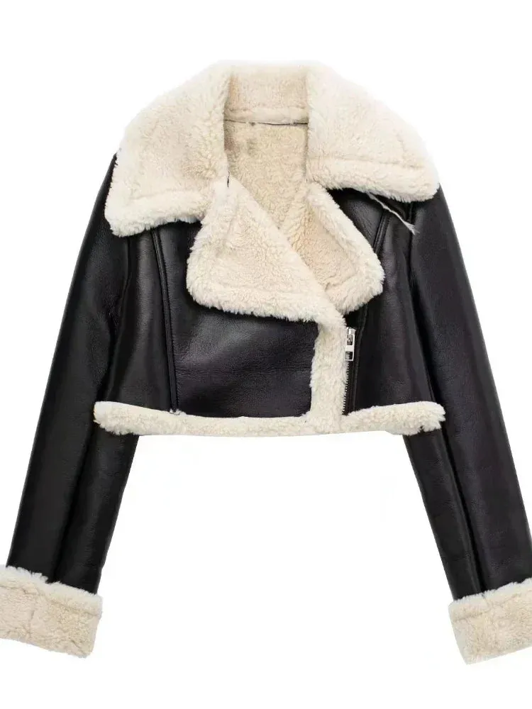 Women's Leather Jacket Coat. Short Soft Warm Coats