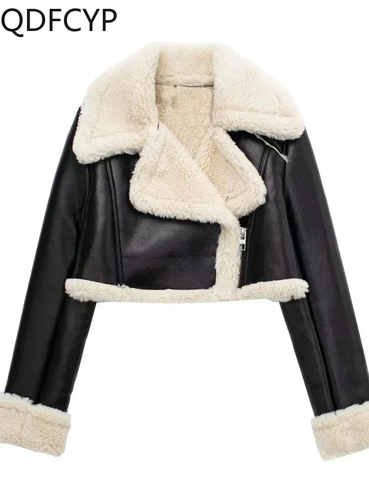 Women's Leather Jacket Coat. Short Soft Warm Coats